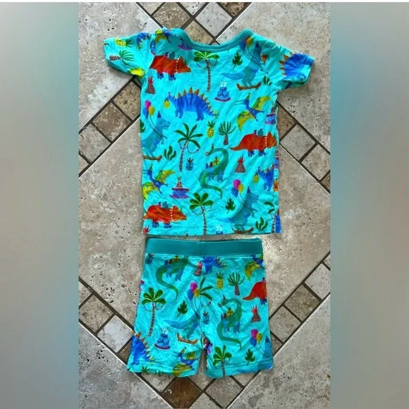 VGUC Little Sleepies Birthday Dinosaurs 2 Piece Shorts Pajama Set 12-18 months - Picture 5 of 5